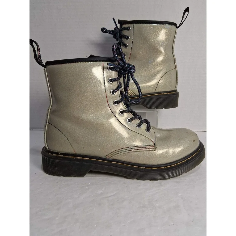 Dr Martens Kids Glitter Lace Up Zip Combat‎ Boots Silver Size US 4 M READ